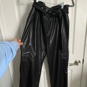 Fake Leather Cargo Pants